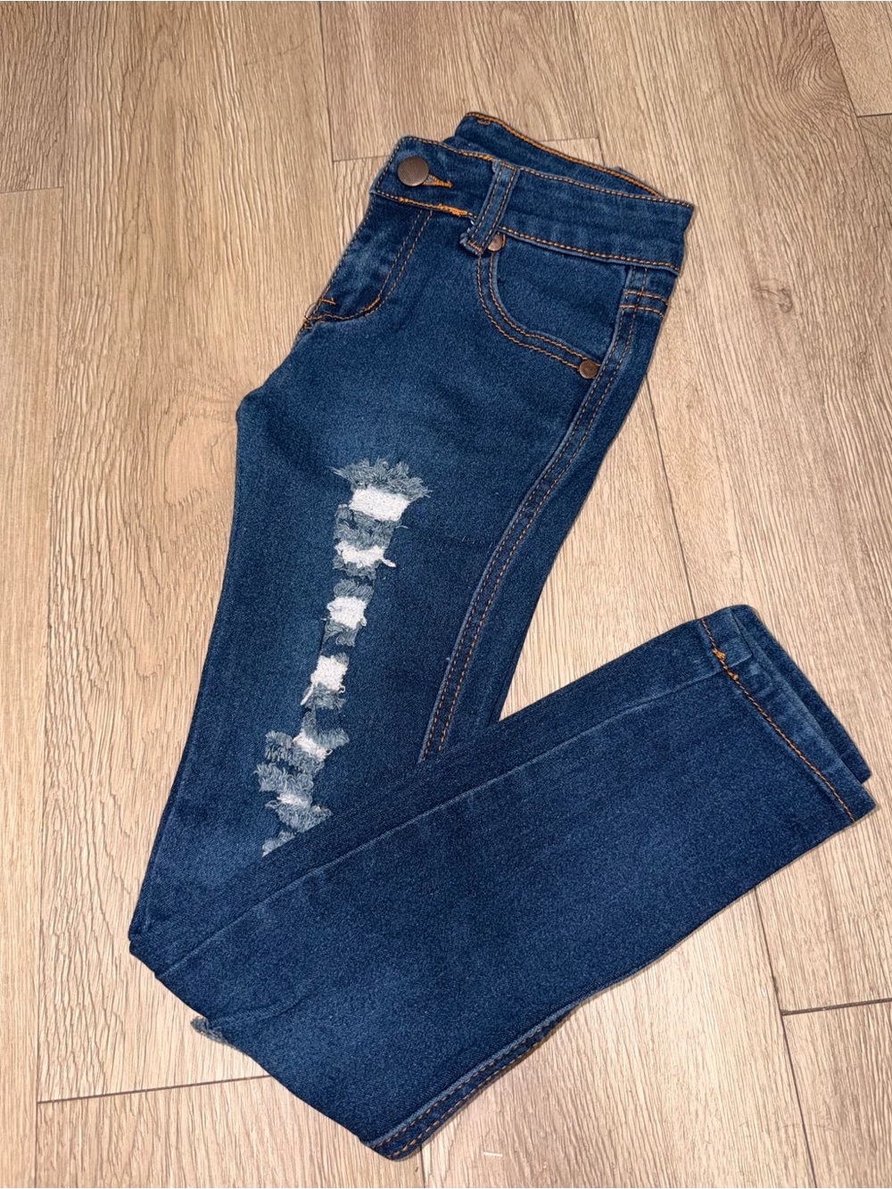 Girls Dark Blue Distressed Skinny Jeans